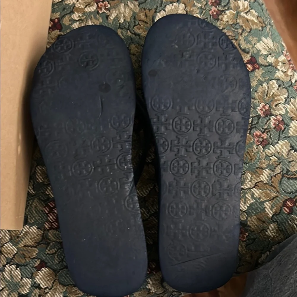 Navy Striped Flip Flops with Logo - Picture 5 of 5